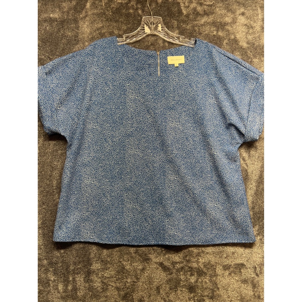 Melloday Blue White Micro Dot Short Sleeve Back Zip Blouse CKT176134-TJ Large